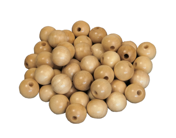 50  Holzperlen 15mm  natur  lackiert