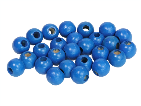 25 Holzperlen 10mm  blau lackiert