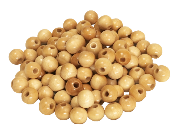 100 Holzperlen 12mm  natur lackiert
