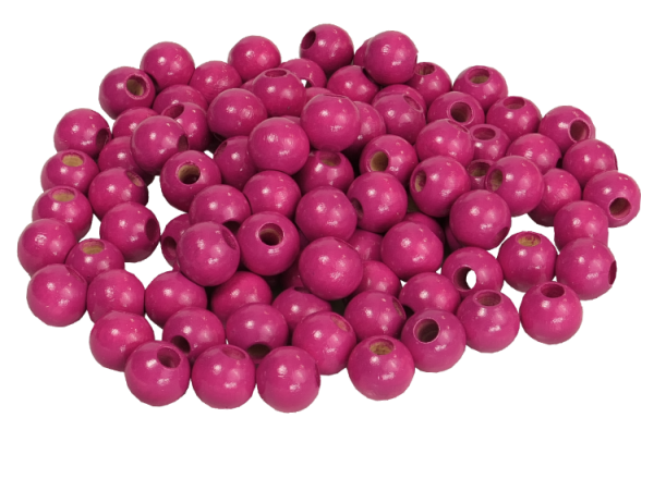 100 Holzperlen 10mm  dunkelpink lackiert