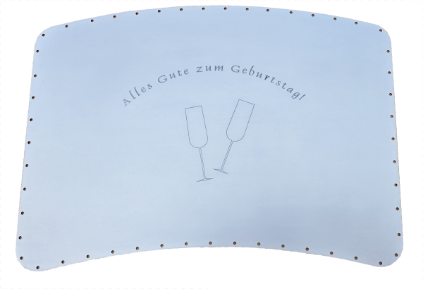 Flechtboden Bauchtablett aus Edelstahl mit Gravur Geburtstag